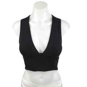 Aritzia Wilfred Free Black Deep V Sleeveless Knit Pullover Crop Top Bralette XS